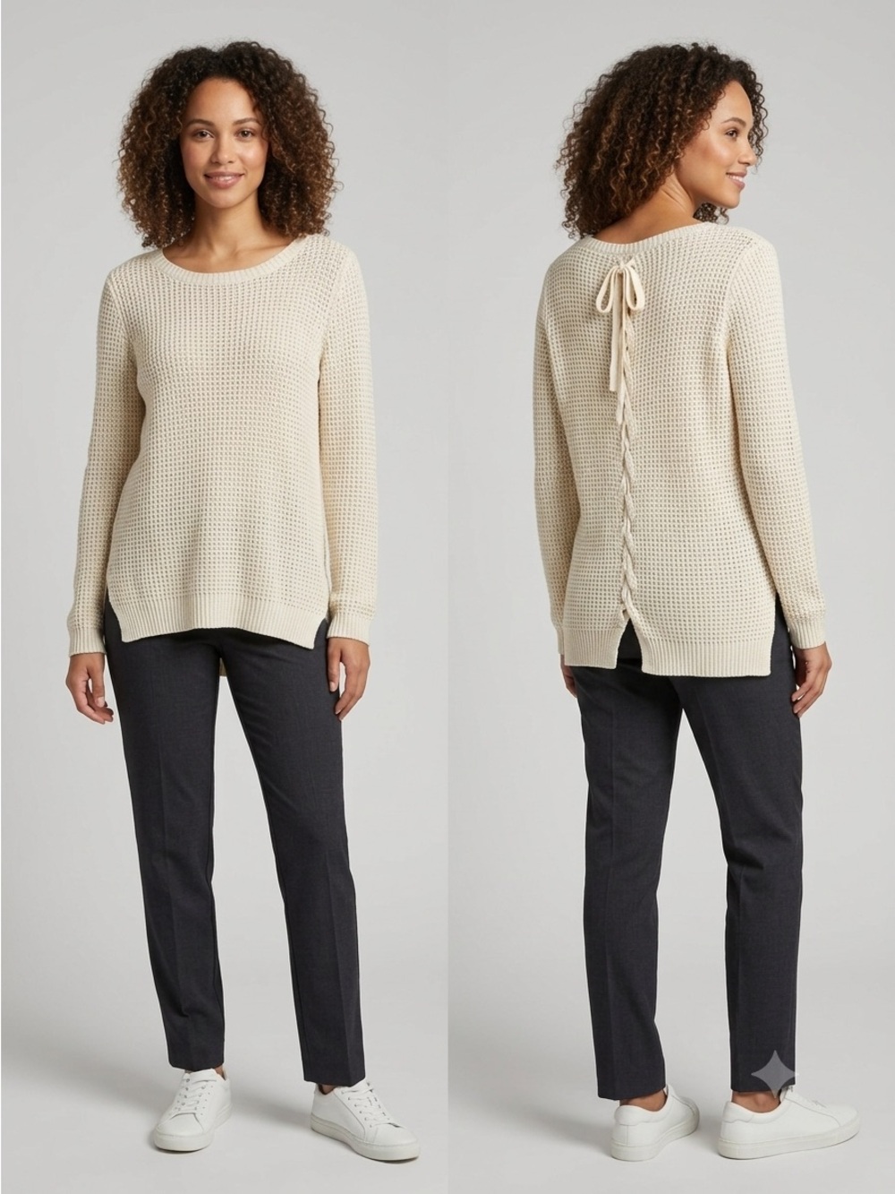 Olive & Oak Cream Open-Weave Crewneck Sweater & Bracelet